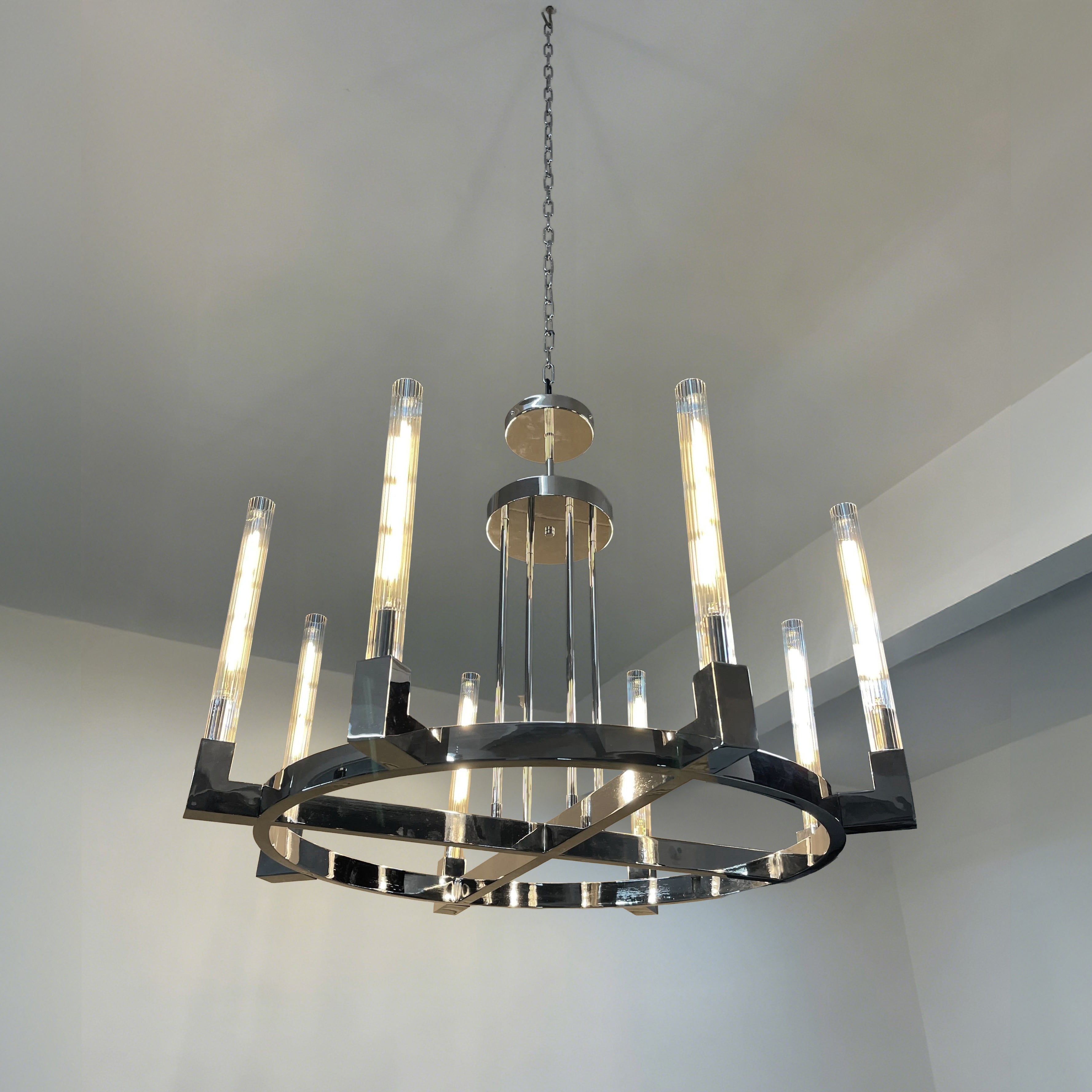36 Inch Fluted Glass Wagon Wheel Chandelier - Cannele