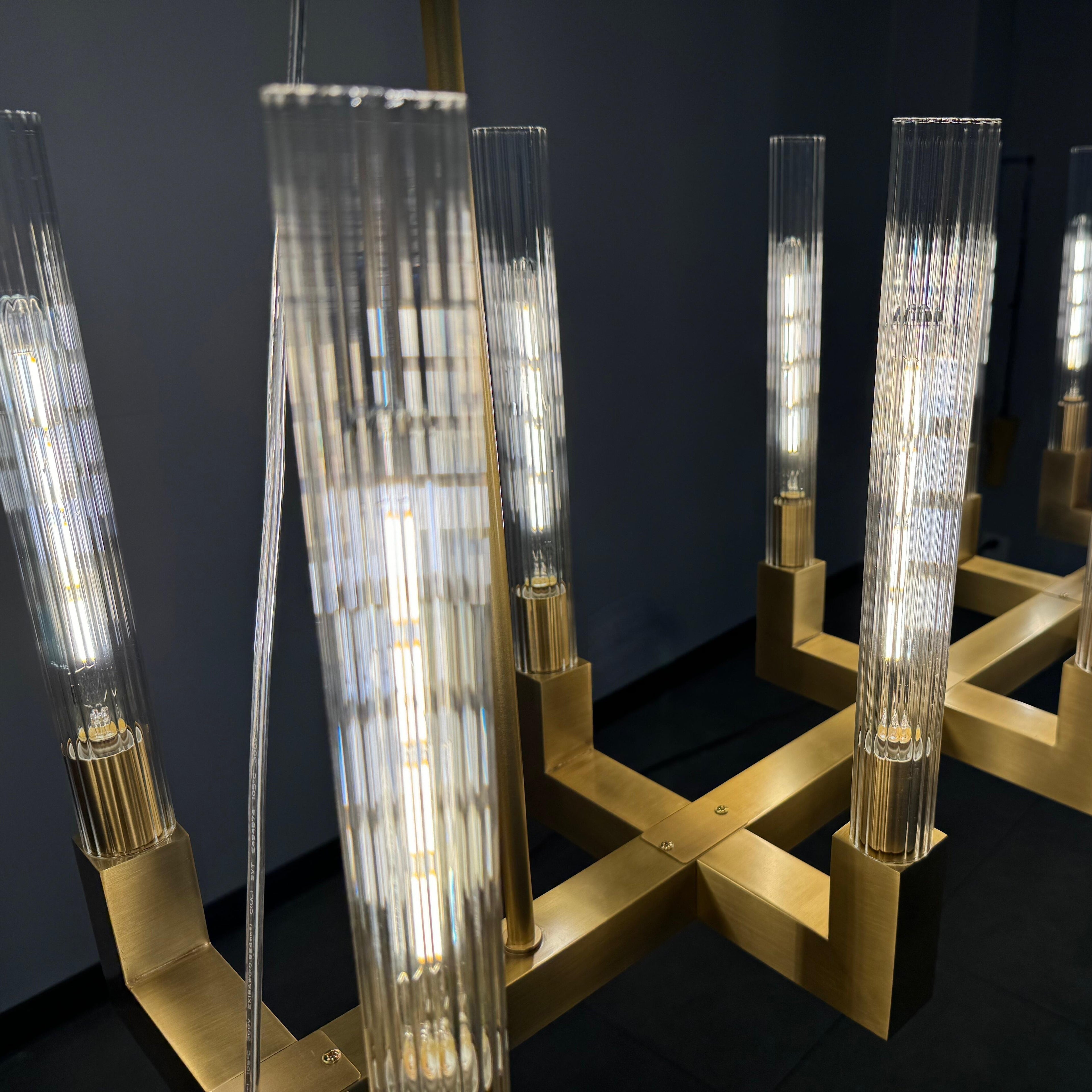 55 Inch Fluted Glass Linear Candle Chandelier - Cannele