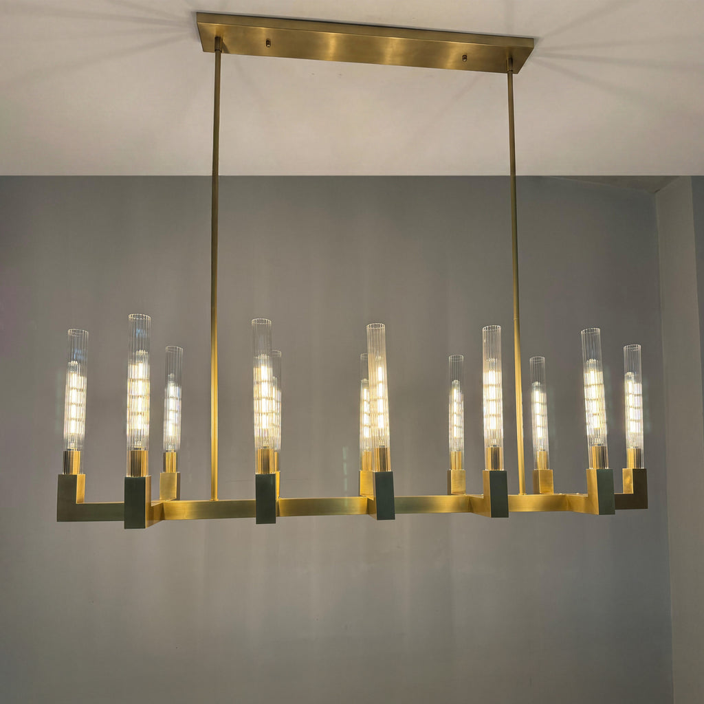 55 Inch Fluted Glass Candle Linear Chandelier - Cannele