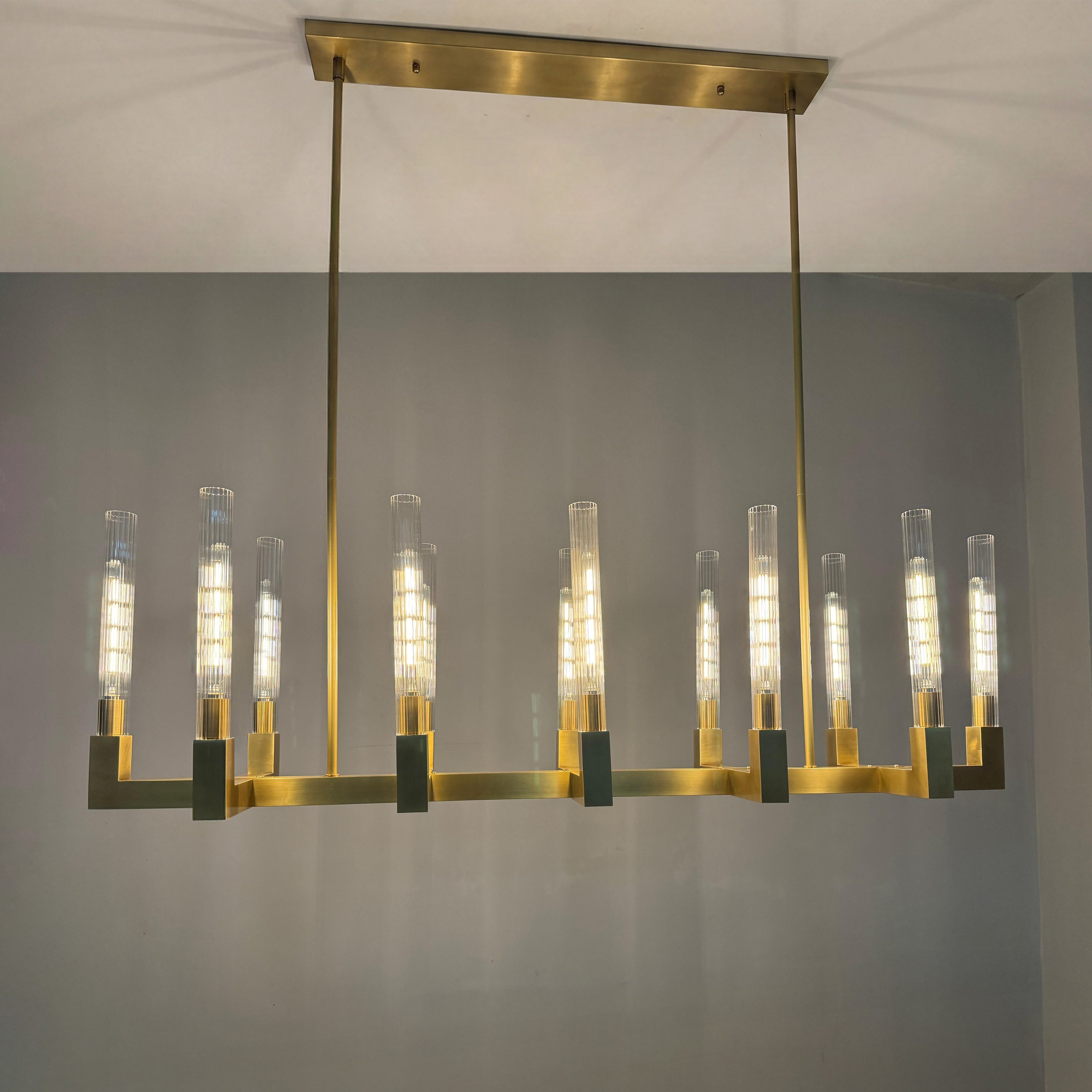 55 Inch Fluted Glass Candle Linear Chandelier - Cannele