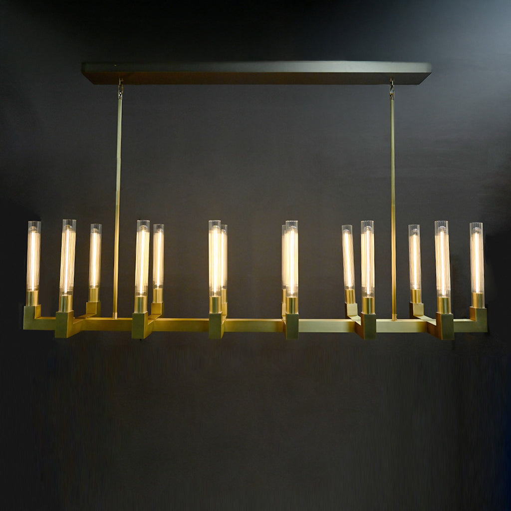 67 Inch Fluted-Glass Candlestick Linear Chandelier - Cannele
