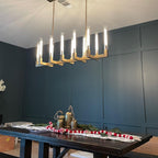 67 Inch Fluted-Glass Candlestick Linear Chandelier - Cannele