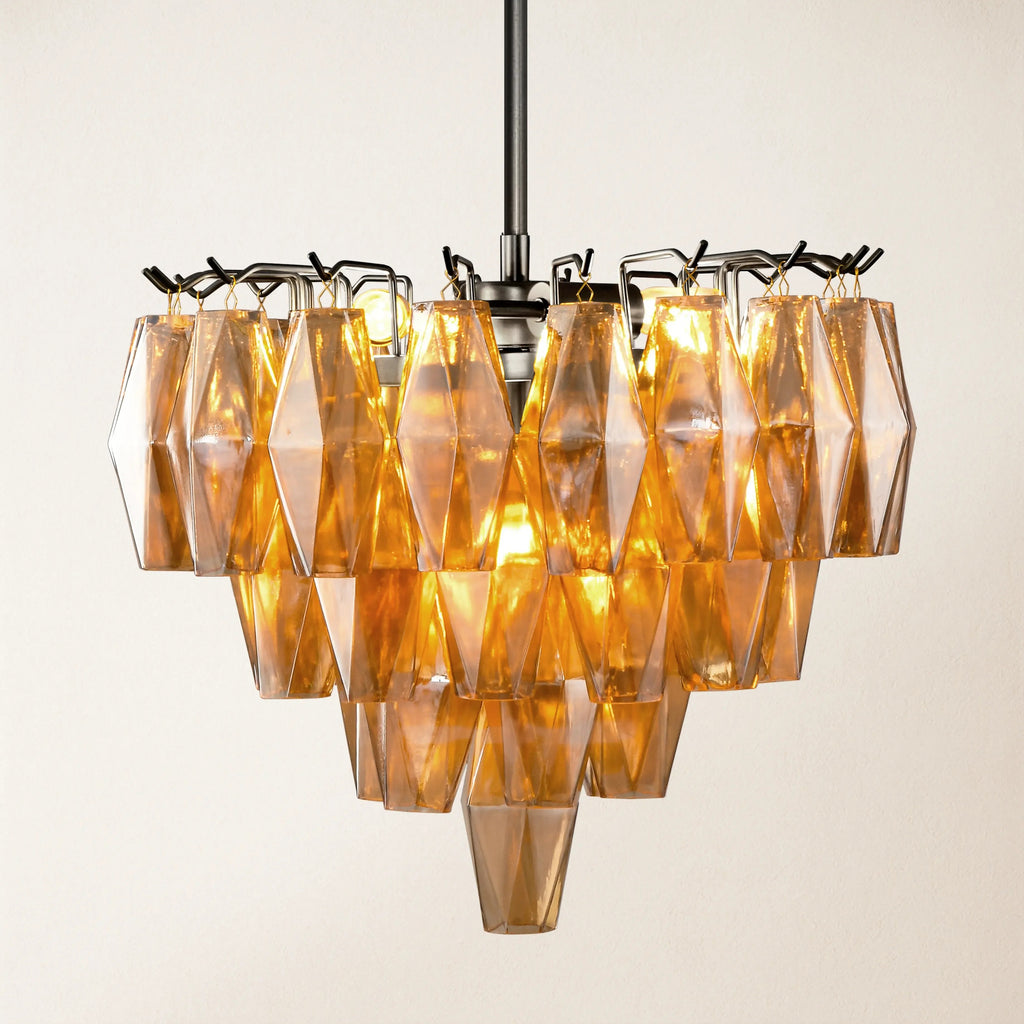 17 Inch Amber Murano Glass Tiered Chandelier - Chiara