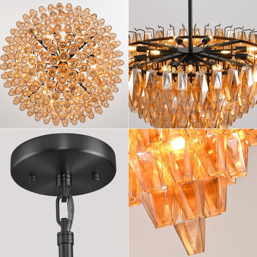 36 Inch Amber Murano Glass Tiered Chandelier - Chiara