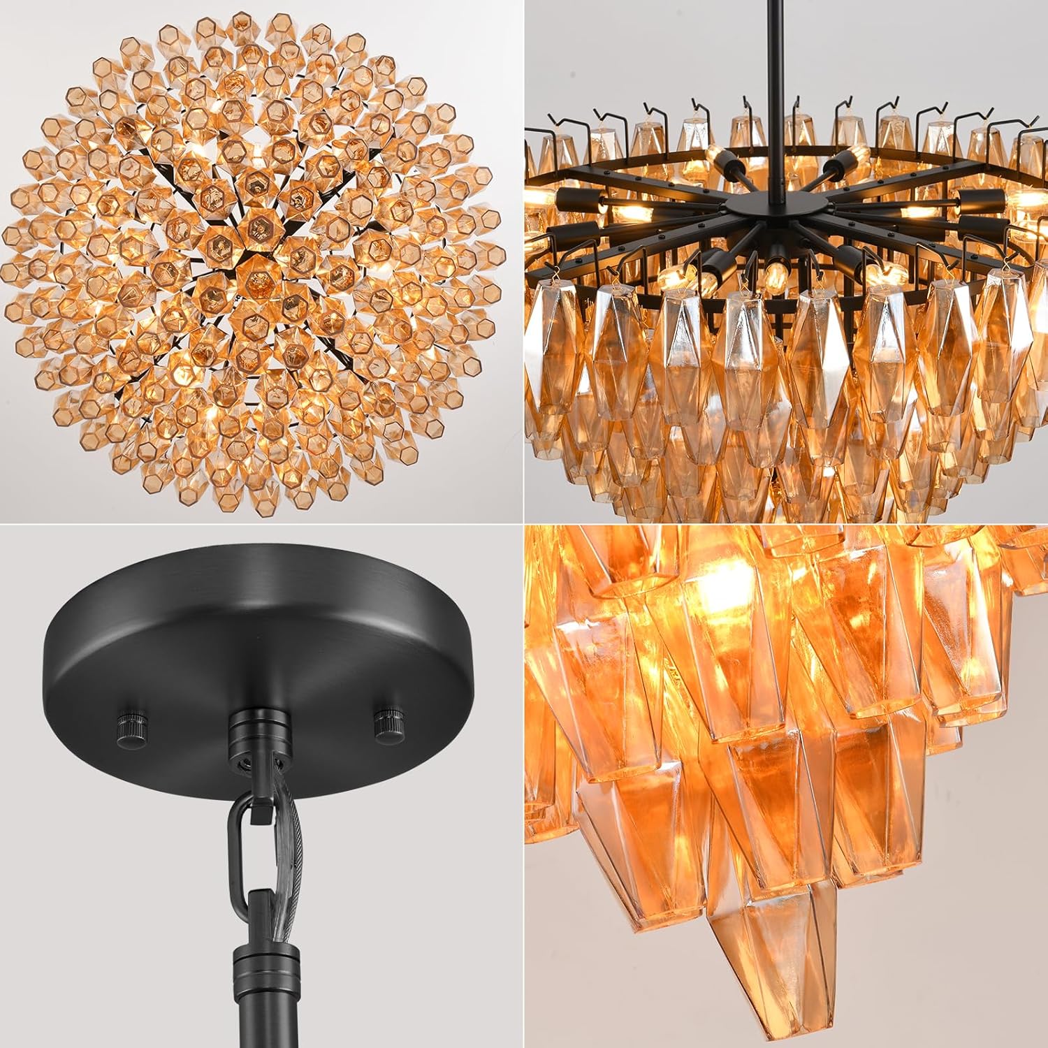 36 Inch Amber Murano Glass Tiered Chandelier - Chiara