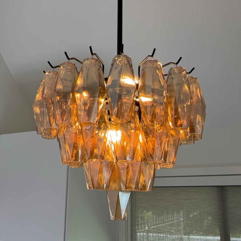 17 Inch Smoked Murano Glass Tiered Chandelier - Chiara