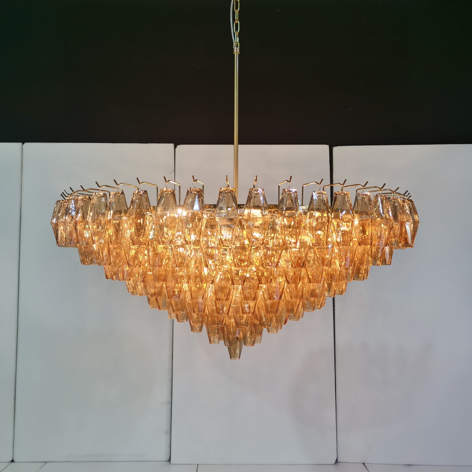 46 Inch Amber Murano Glass Tiered Chandelier - Chiara