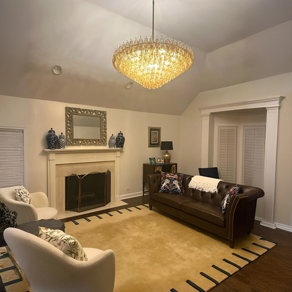 46 Inch Amber Murano Glass Tiered Chandelier - Chiara