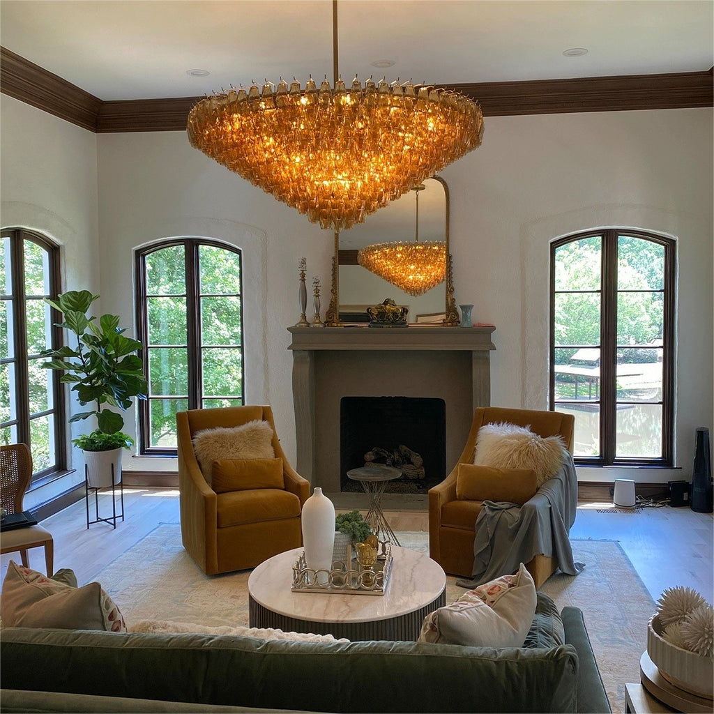 62 Inch Amber Murano Glass Tiered Chandelier - Chiara