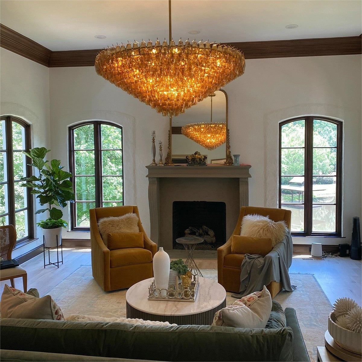 62 Inch Amber Murano Glass Tiered Chandelier - Chiara