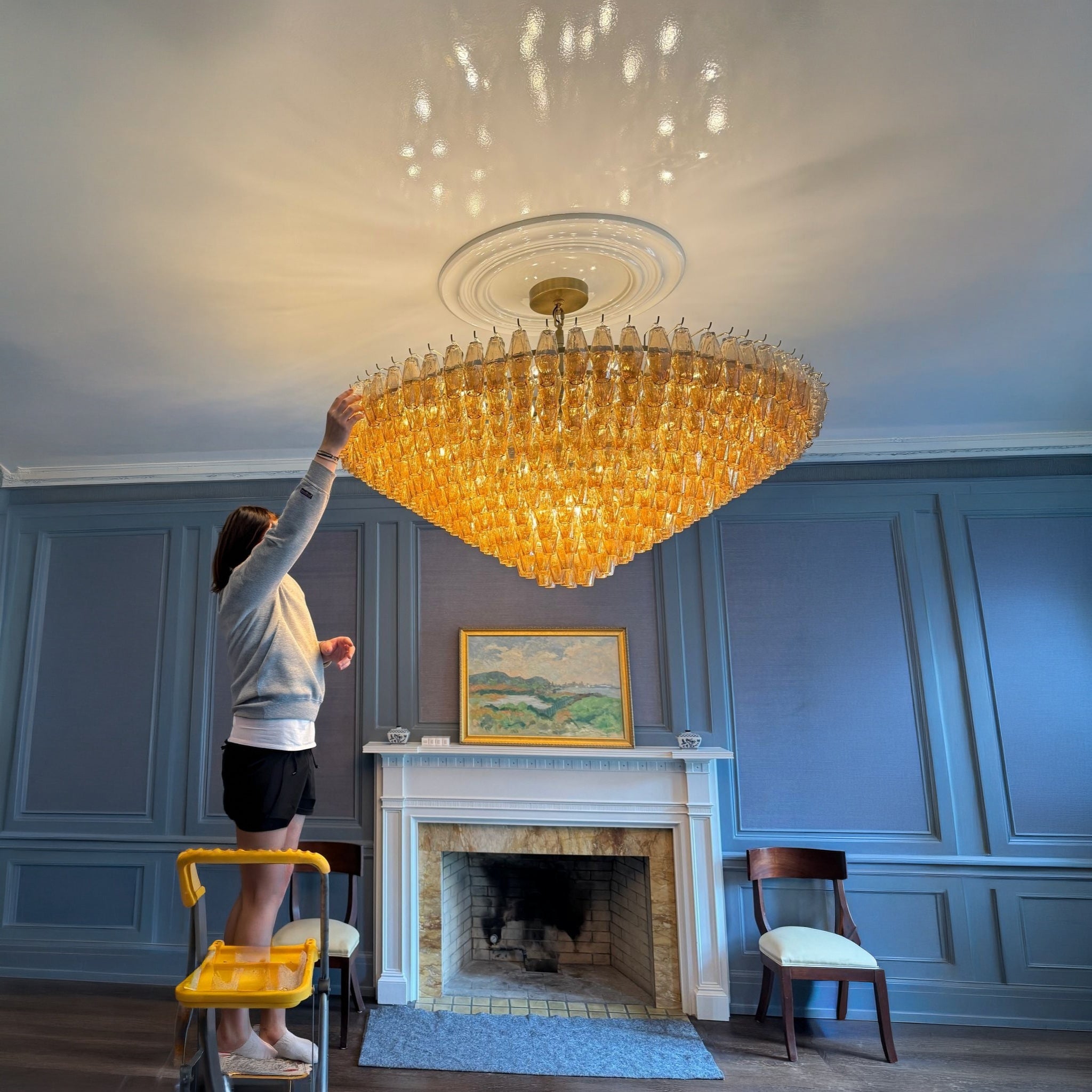 62 Inch Amber Murano Glass Tiered Chandelier - Chiara