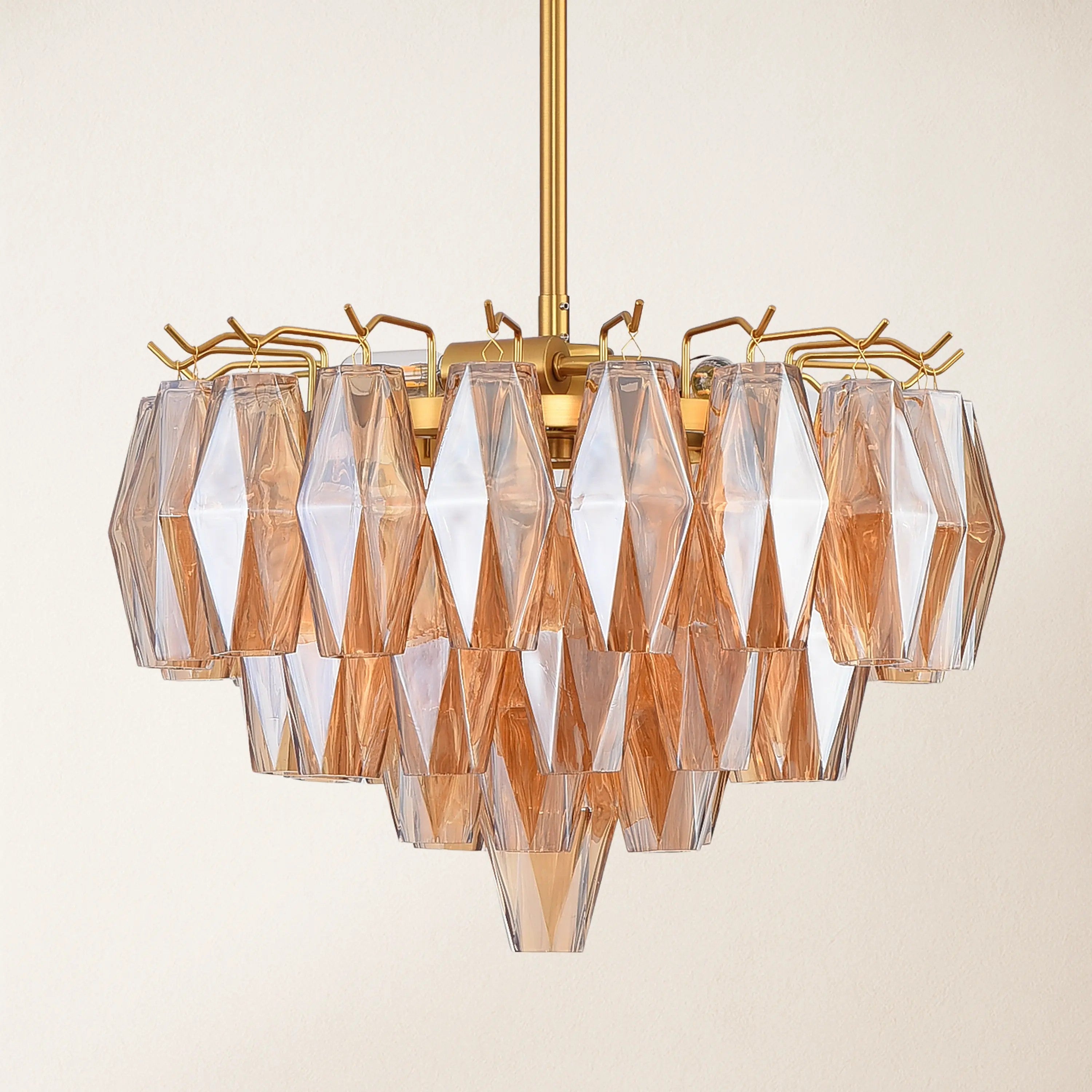 17 Inch Amber Murano Glass Tiered Chandelier - Chiara