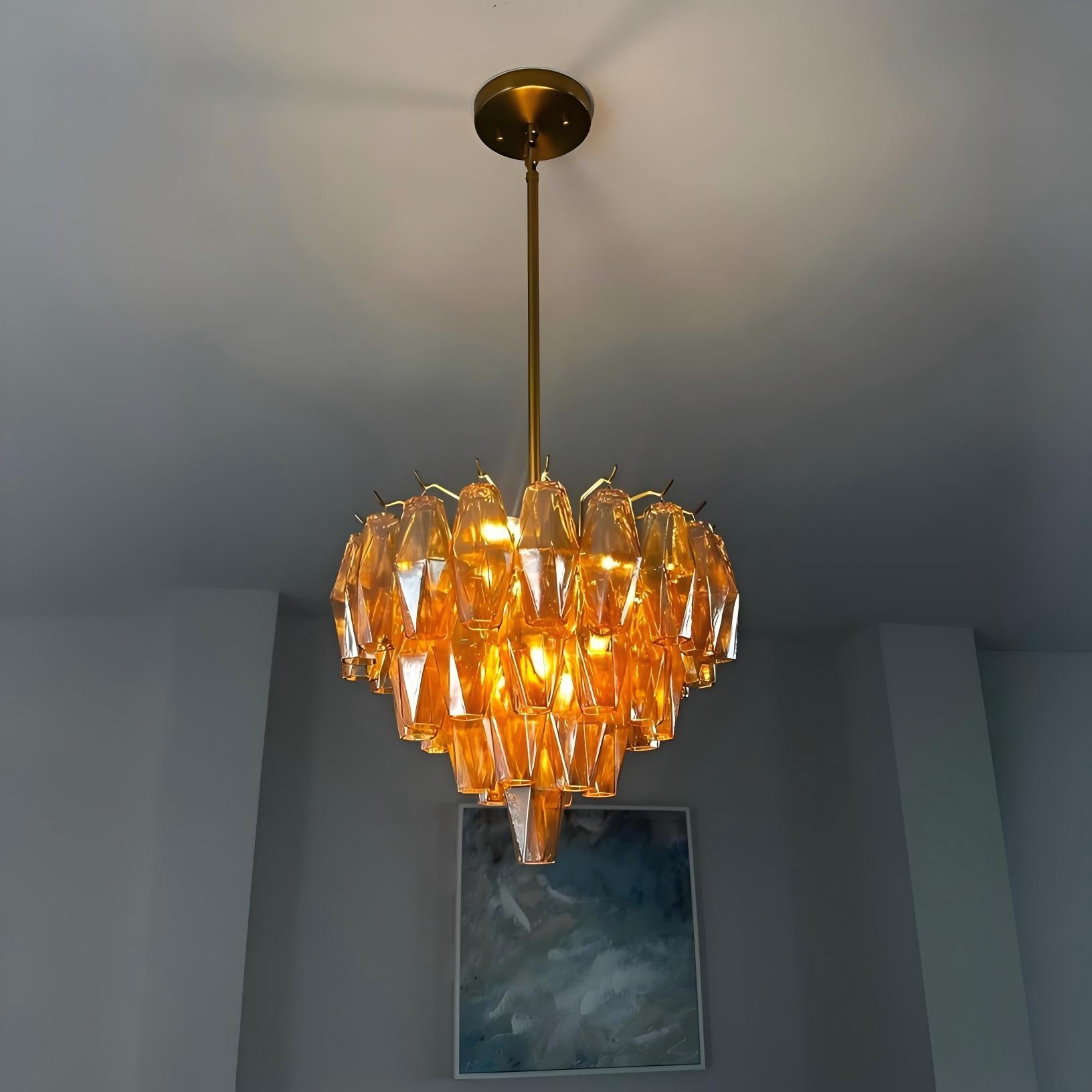 17 Inch Amber Murano Glass Tiered Chandelier - Chiara
