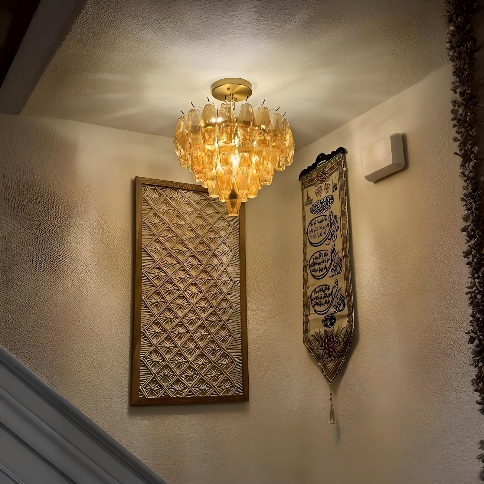 17 Inch Amber Murano Glass Tiered Chandelier - Chiara