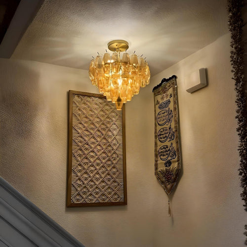 17 Inch Amber Murano Glass Tiered Pendant Light - Chiara