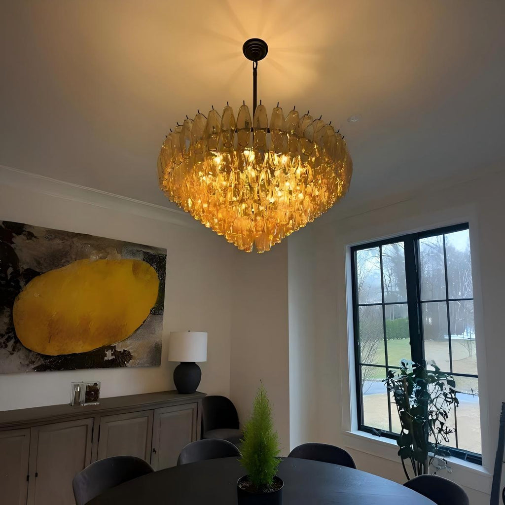 36 Inch Amber Murano Glass Tiered Chandelier - Chiara