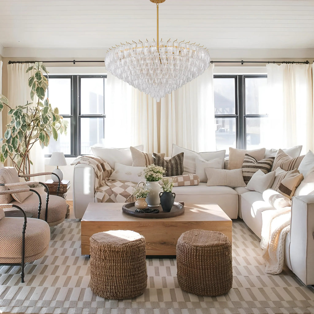 46 Inch Clear Murano Glass Tiered Chandelier - Chiara