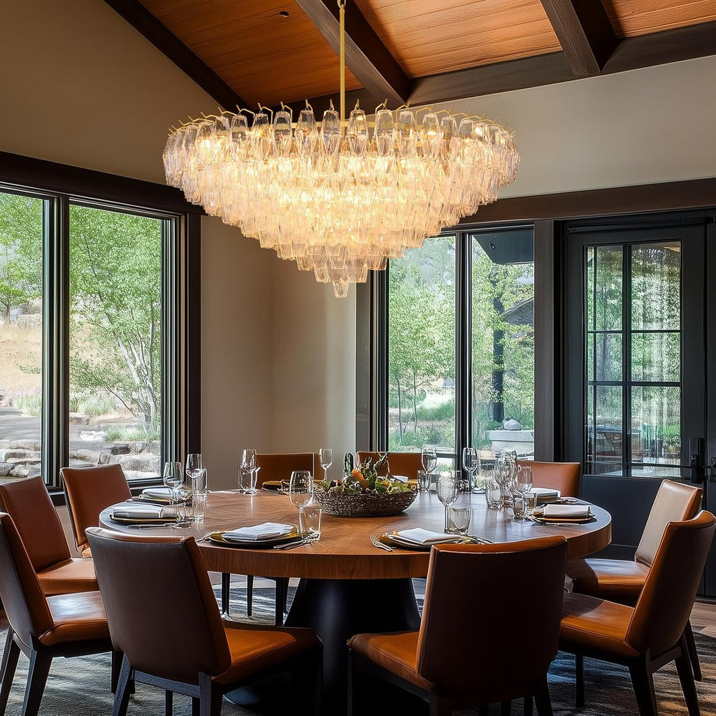 46 Inch Clear Murano Glass Tiered Chandelier - Chiara