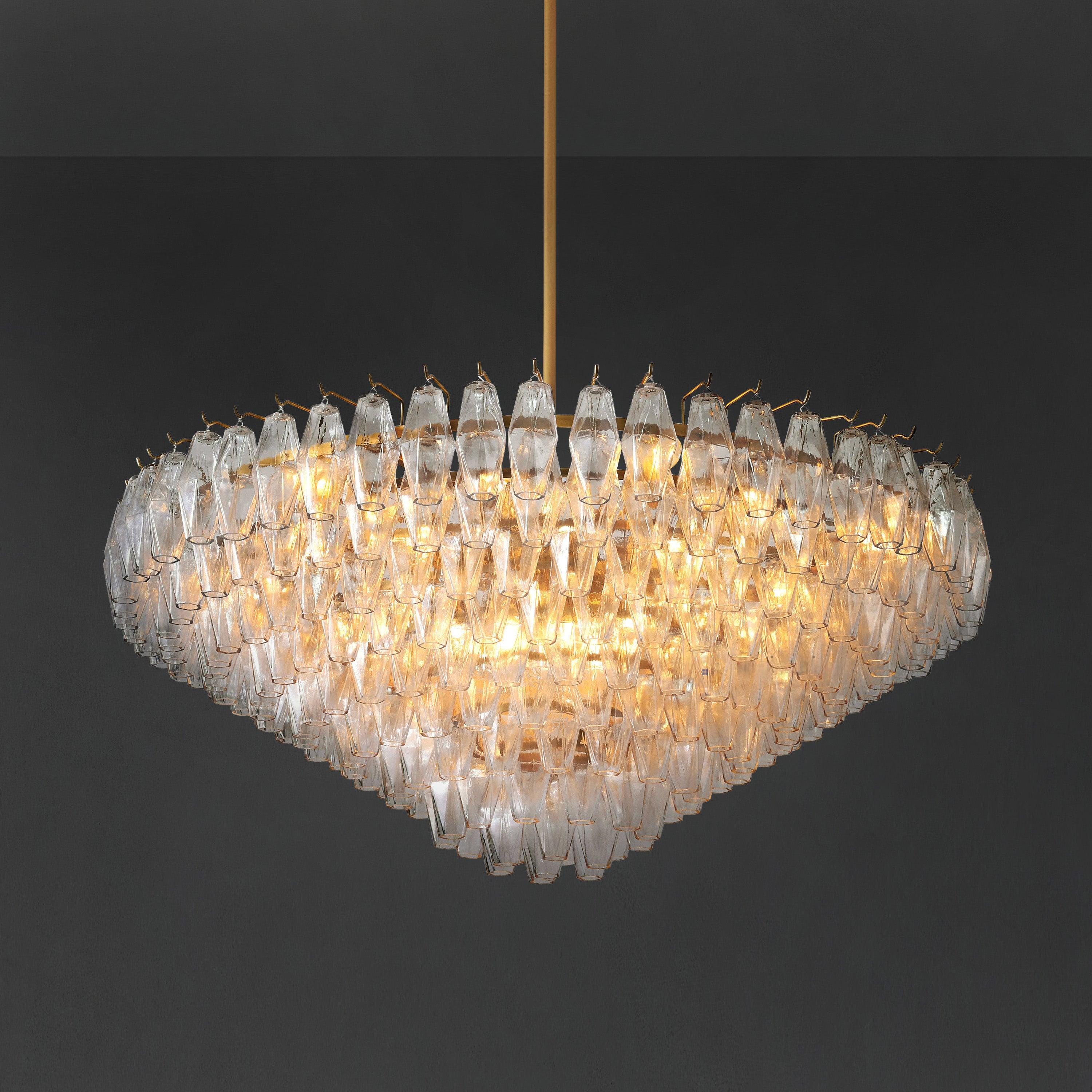 46 Inch Clear Murano Glass Tiered Chandelier - Chiara
