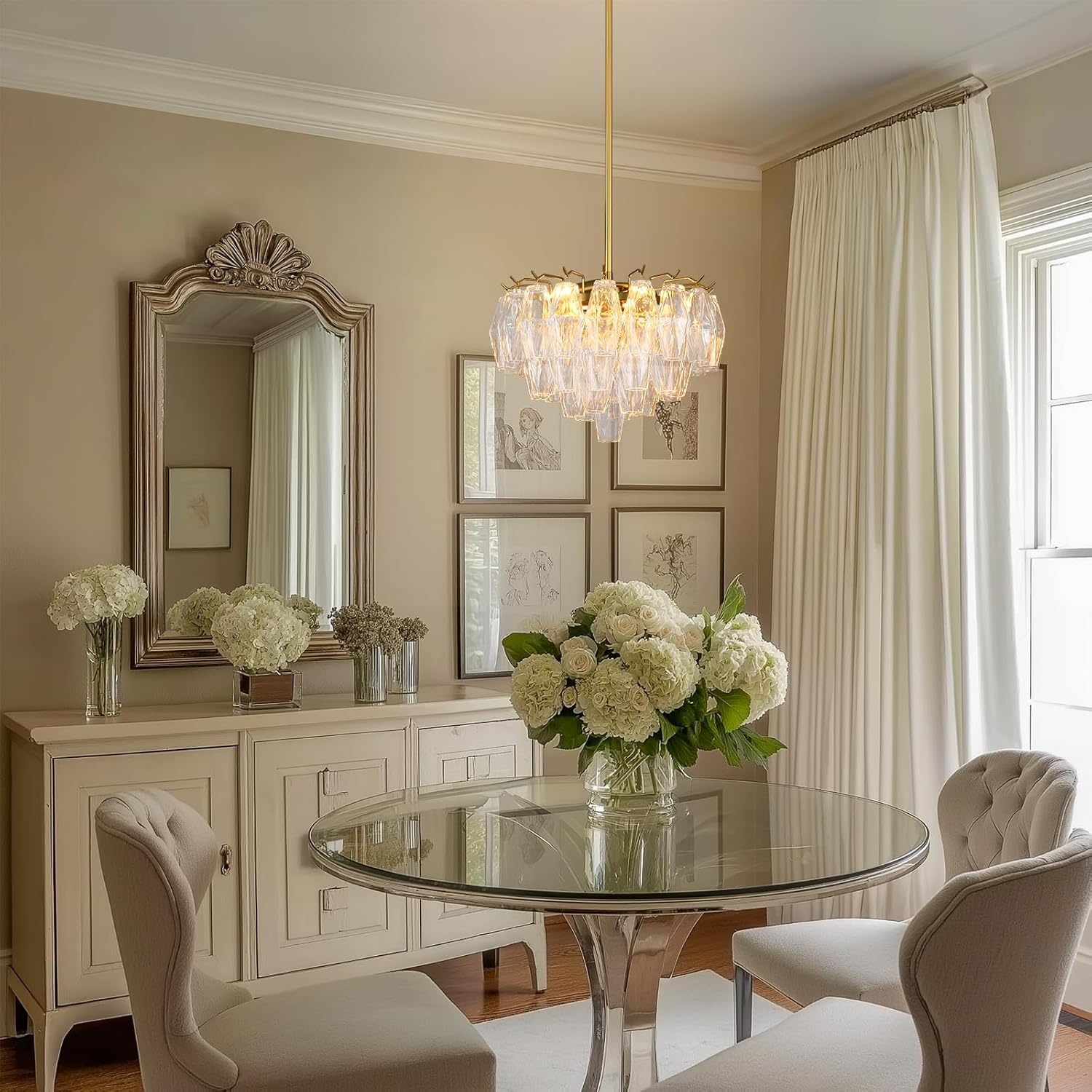 17 Inch Clear Murano Glass Tiered Chandelier - Chiara