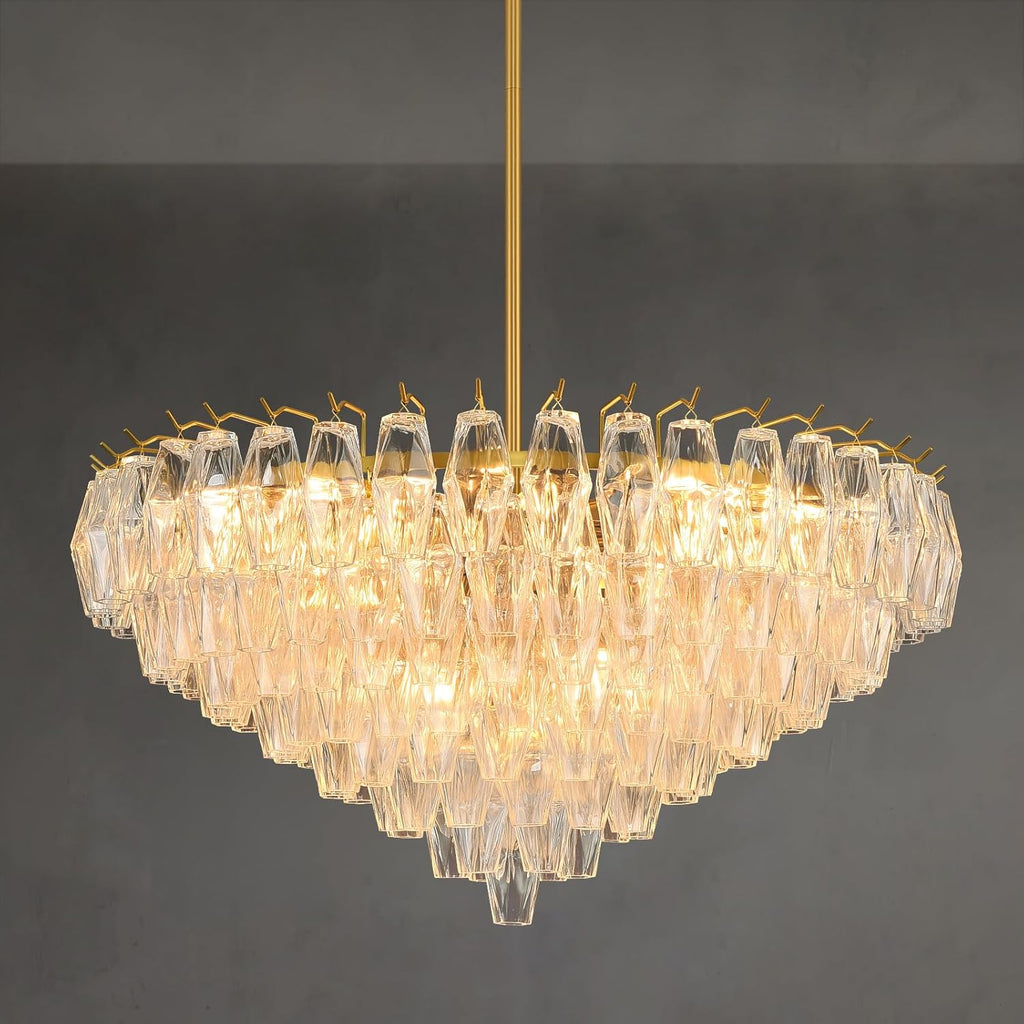 36 Inch Clear Murano Glass Tiered Chandelier - Chiara