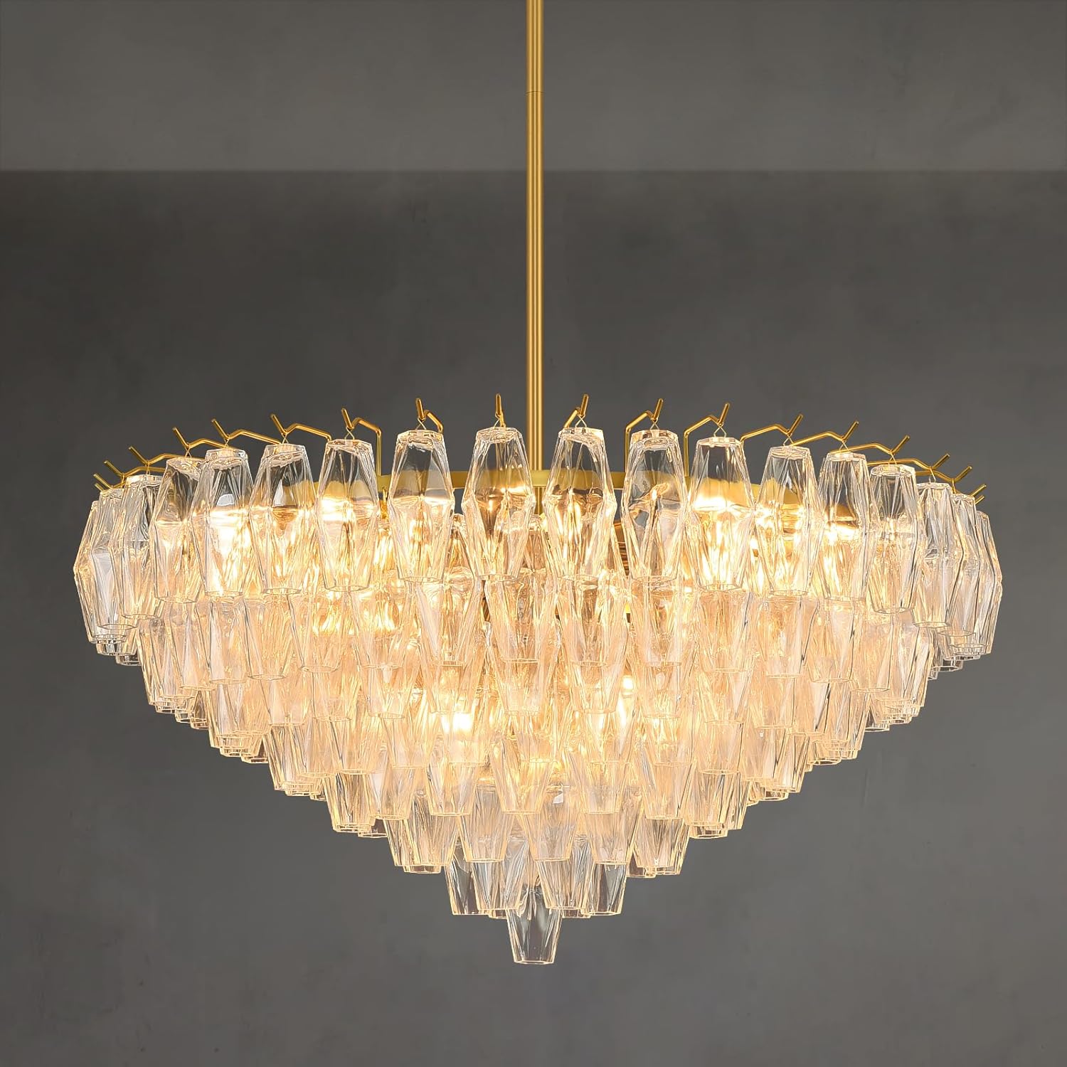 36 Inch Clear Murano Glass Tiered Chandelier - Chiara