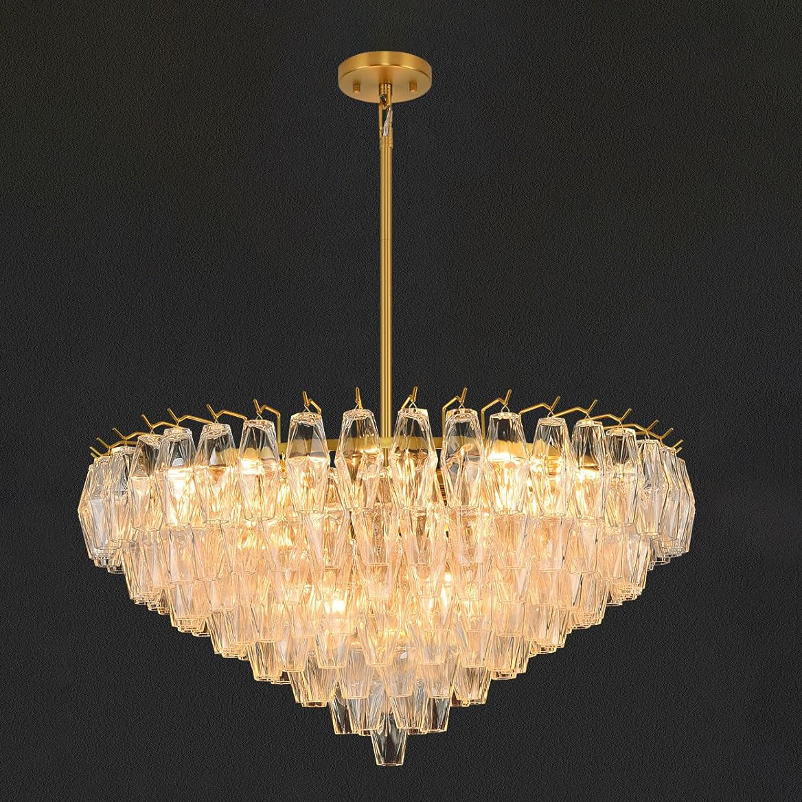 36 Inch Clear Murano Glass Tiered Chandelier - Chiara