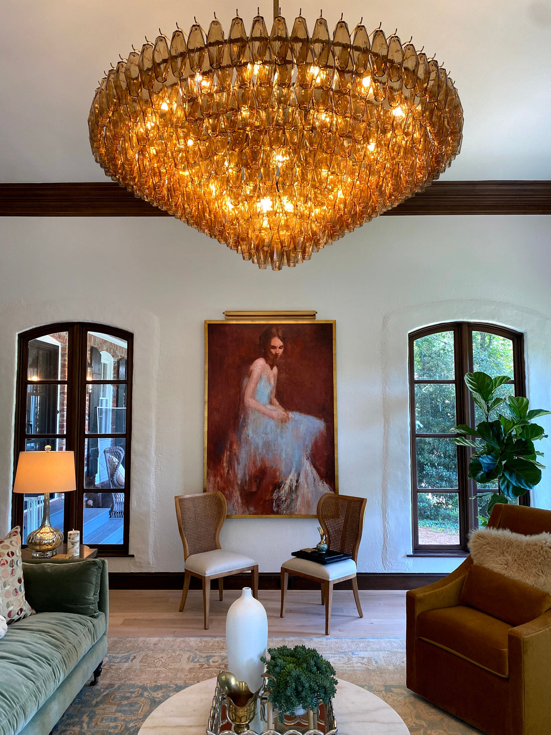 62 Inch Smoked Murano Glass Tiered Chandelier - Chiara