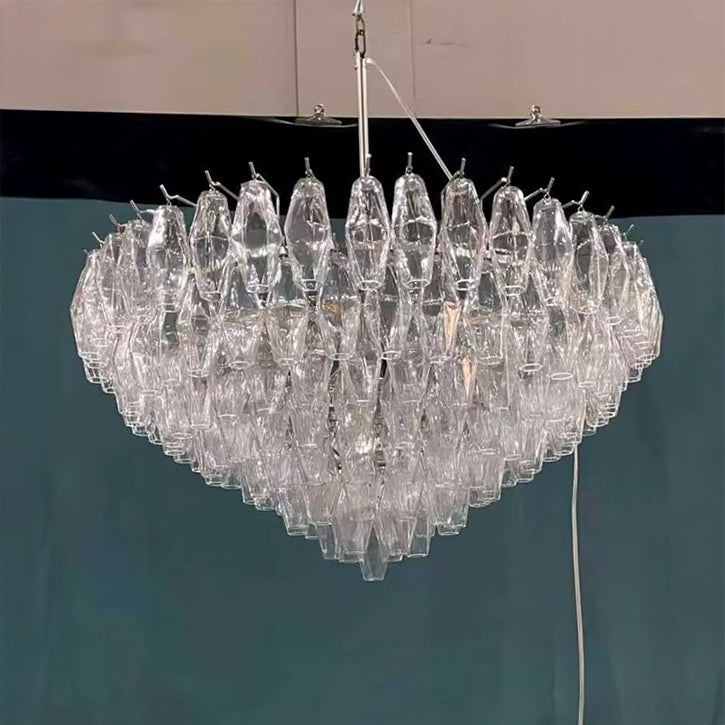 36 Inch Clear Murano Glass Tiered Chandelier - Chiara