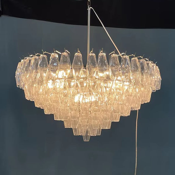 36 Inch Clear Murano Glass Tiered Chandelier - Chiara