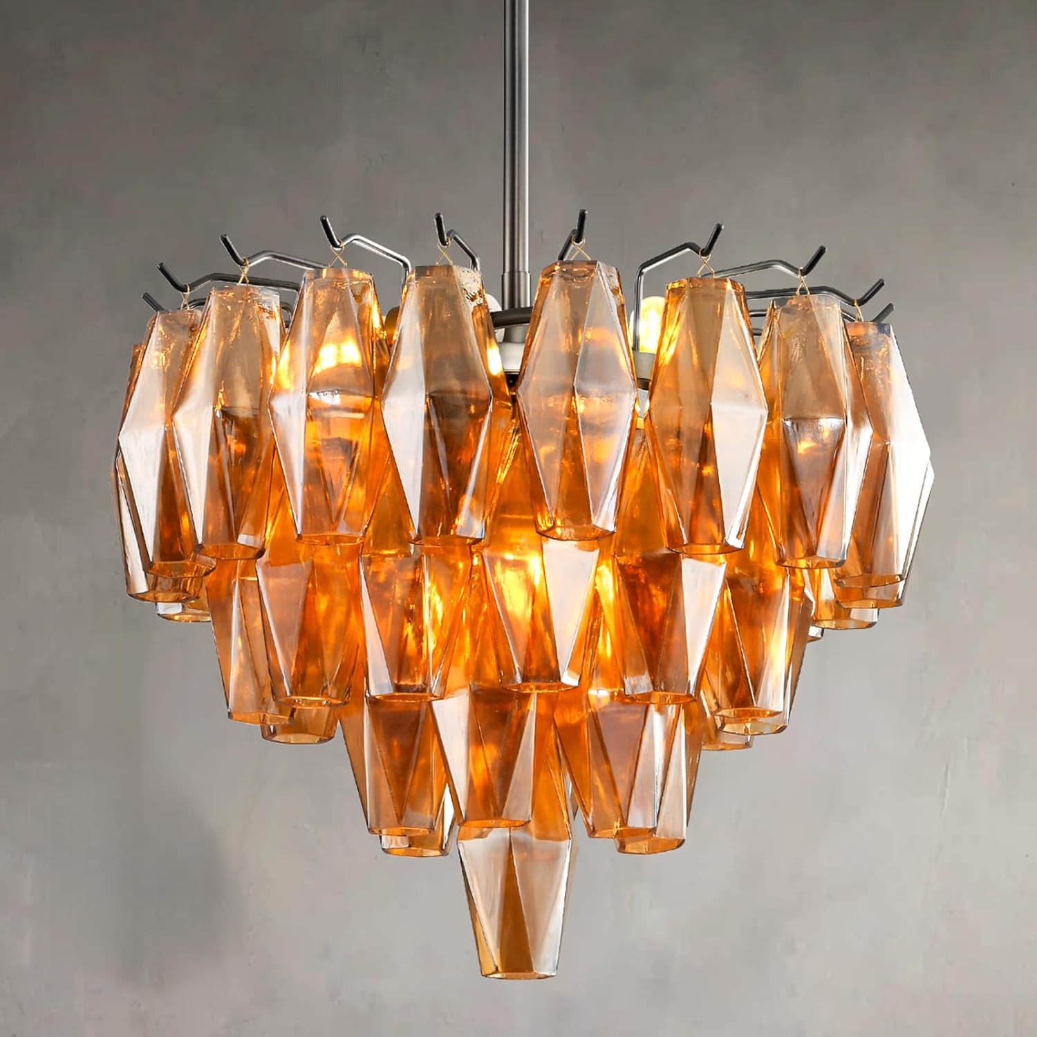 17 Inch Smoked Murano Glass Tiered Chandelier - Chiara