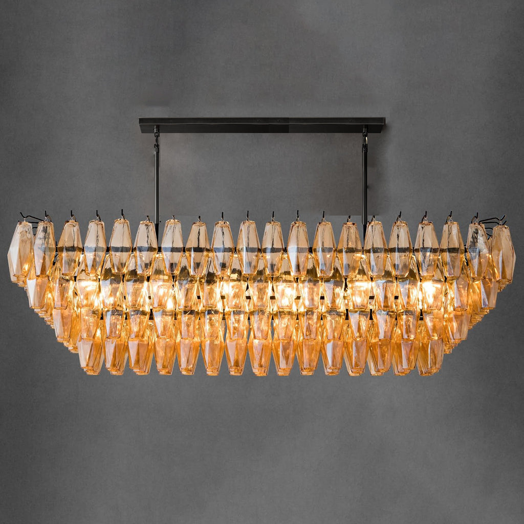 54 Inch Smoked Murano Glass Tiered Rectangular Chandelier - Chiara
