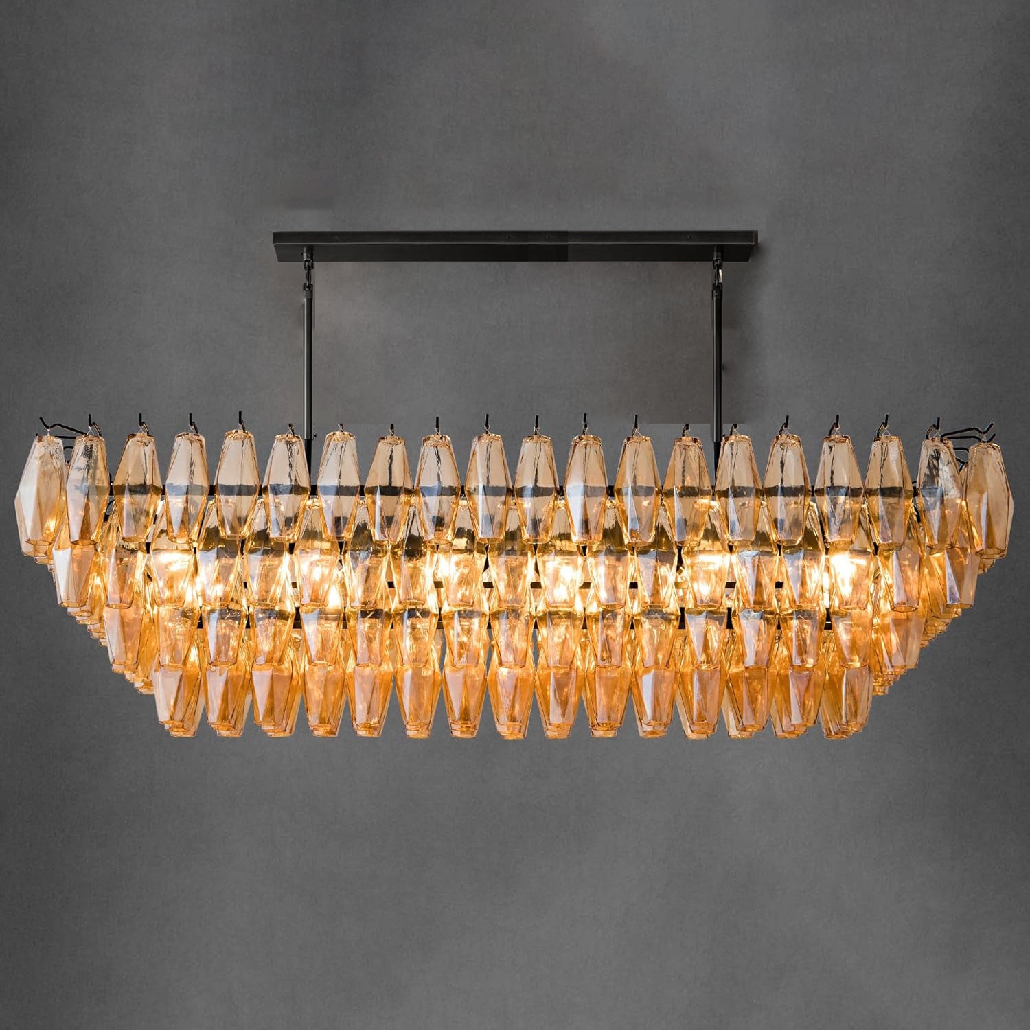 54 Inch Smoked Murano Glass Tiered Rectangular Chandelier - Chiara