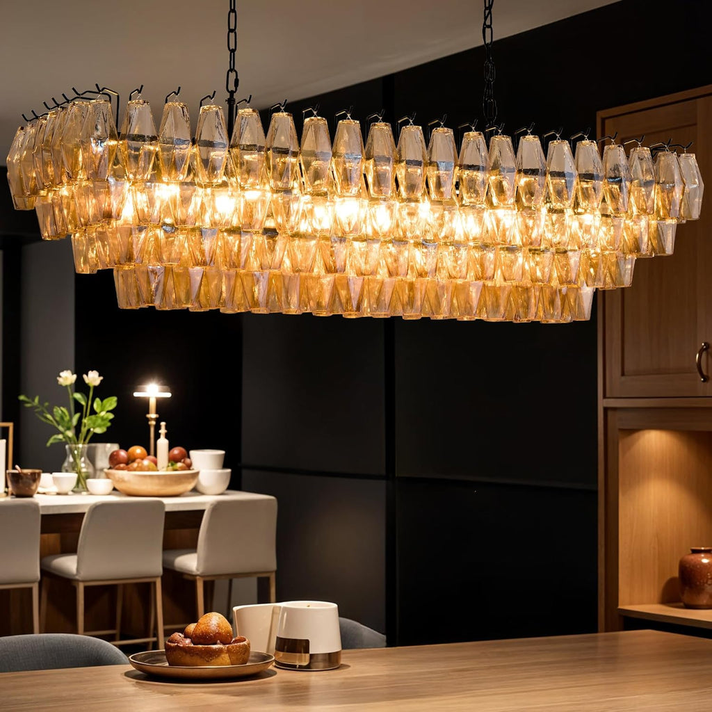 54 Inch Smoked Murano Glass Tiered Rectangular Chandelier - Chiara