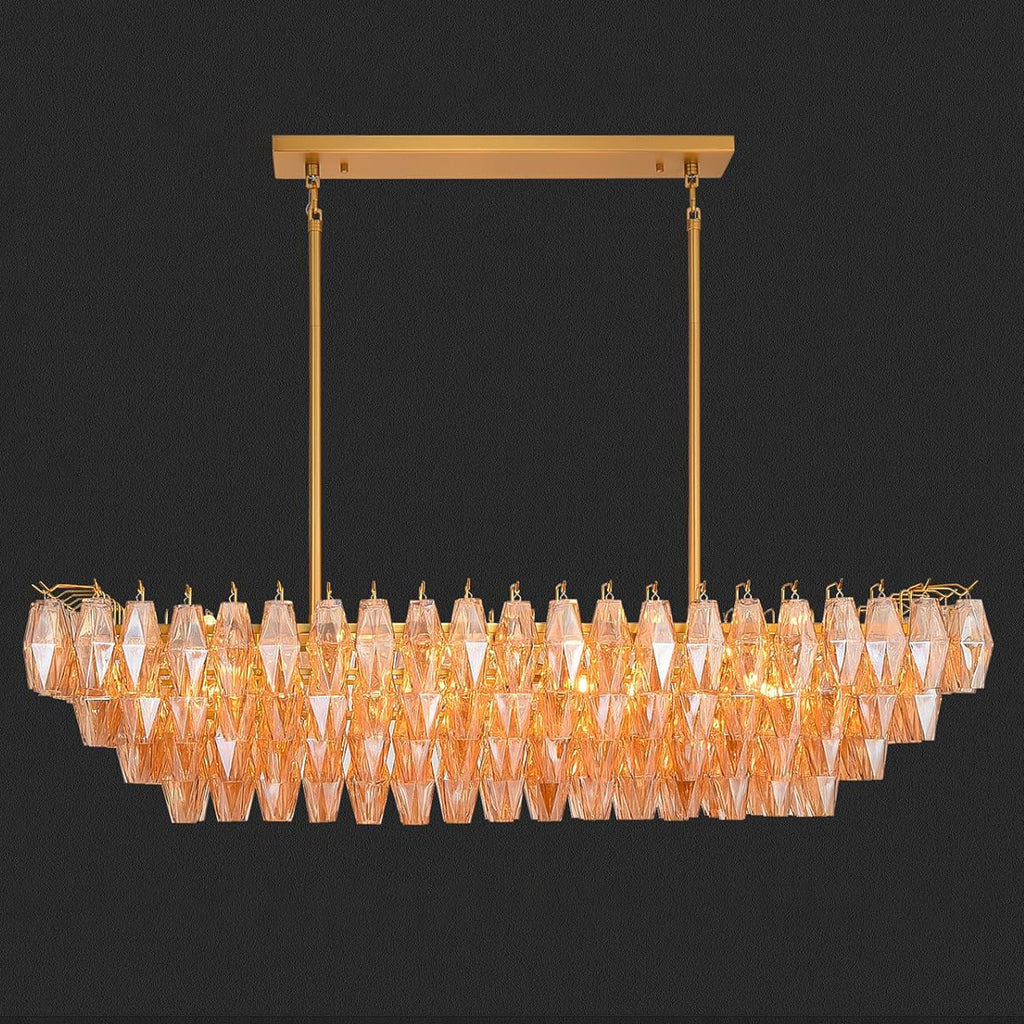 54 Inch Amber Murano Glass Tiered Rectangular Chandelier - Chiara