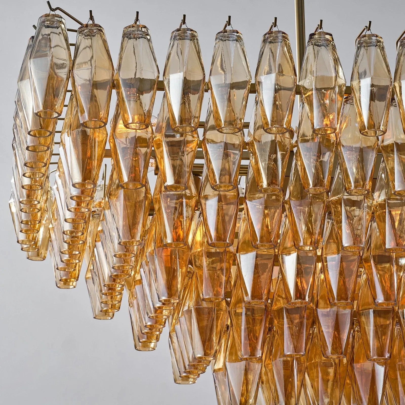 54 Inch Amber Murano Glass Tiered Rectangular Chandelier - Chiara