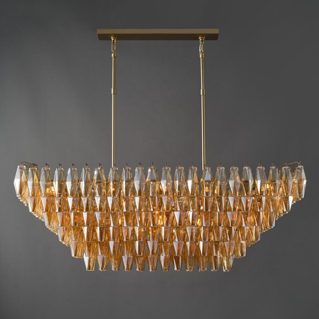 54 Inch Amber Murano Glass Tiered Rectangular Chandelier - Chiara