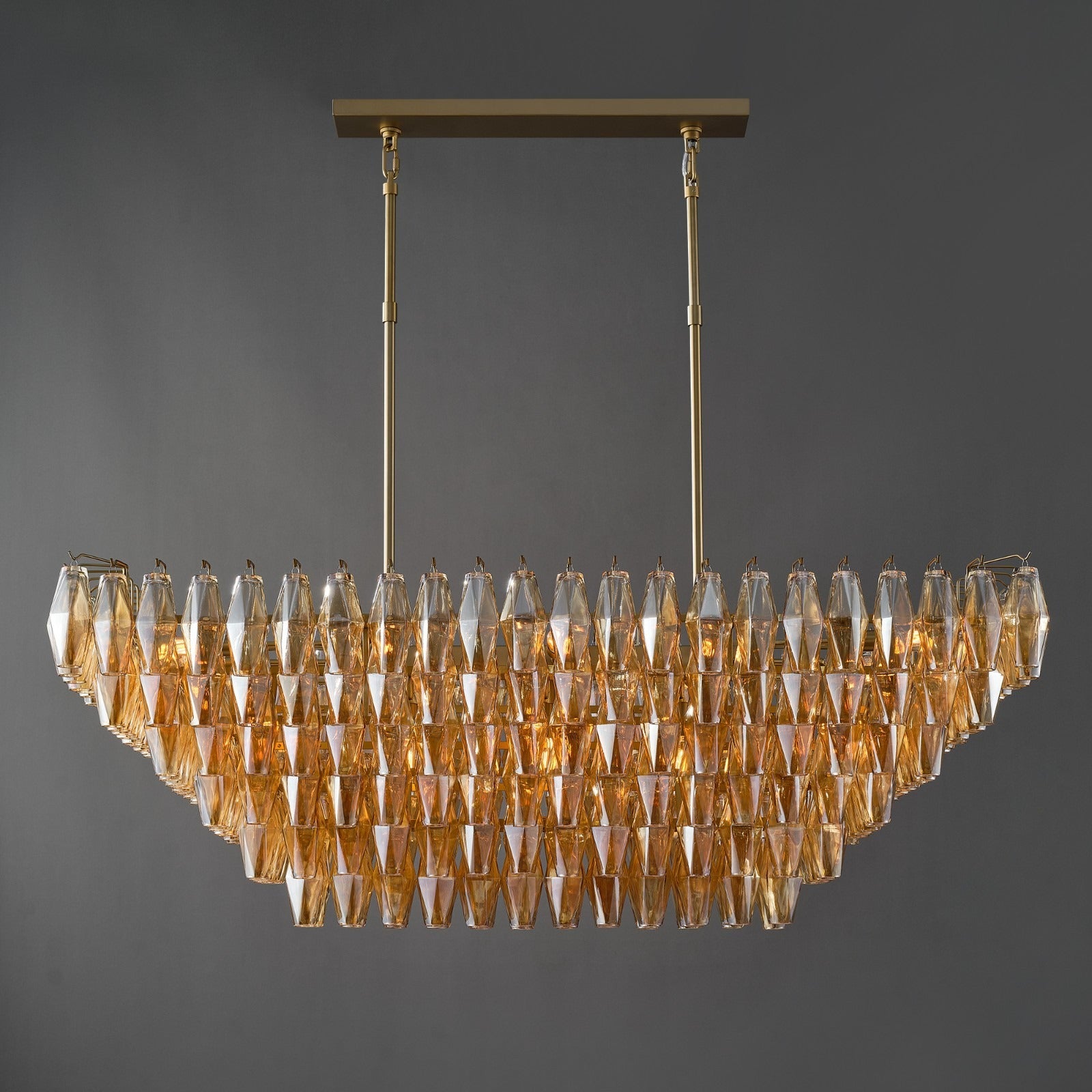 54 Inch Amber Murano Glass Tiered Rectangular Chandelier - Chiara