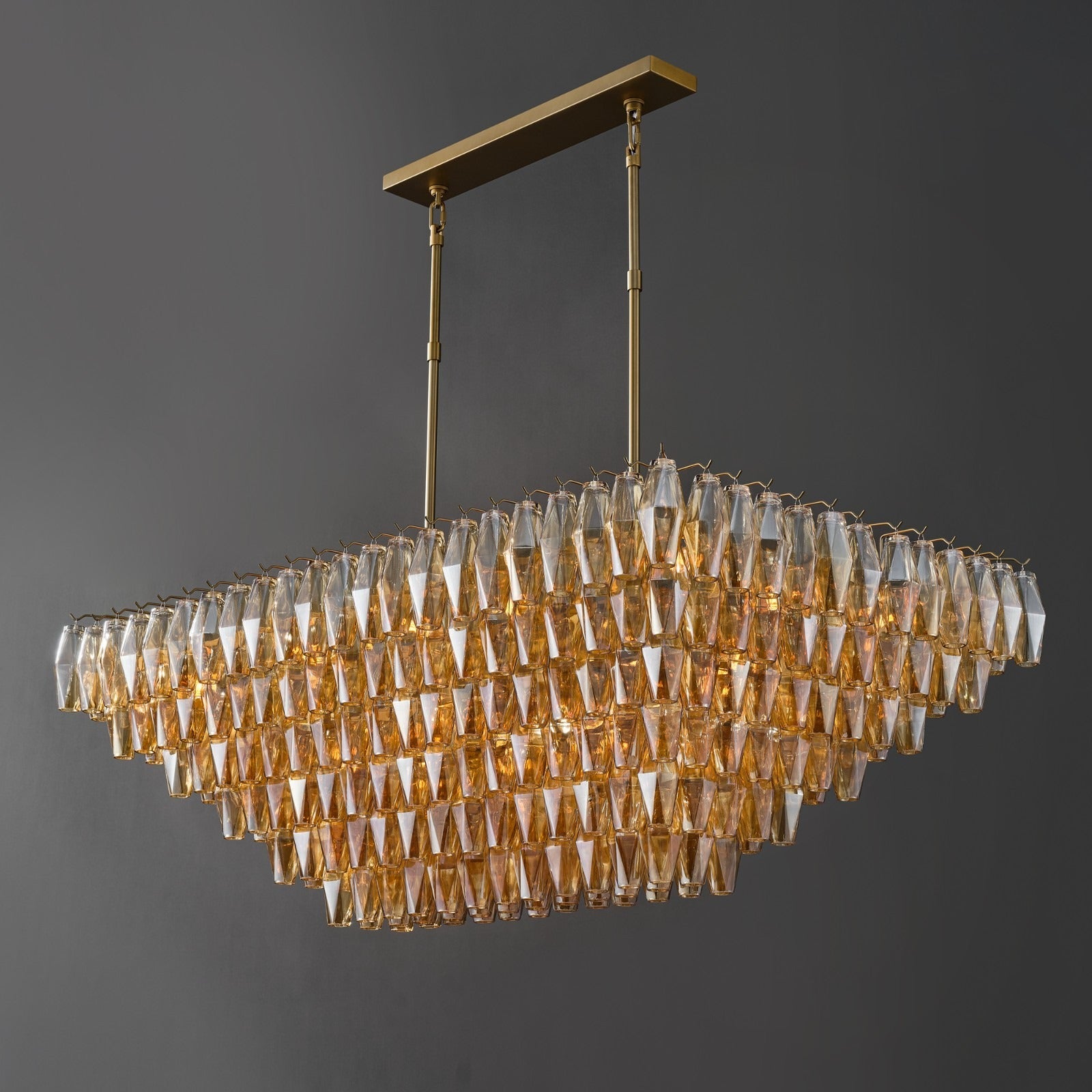 54 Inch Amber Murano Glass Tiered Rectangular Chandelier - Chiara