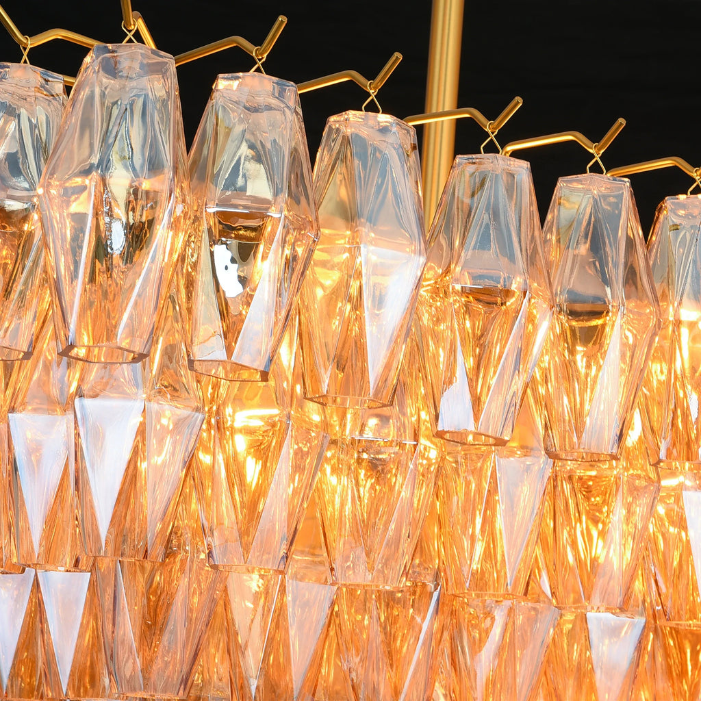 54 Inch Amber Murano Glass Tiered Rectangular Chandelier - Chiara