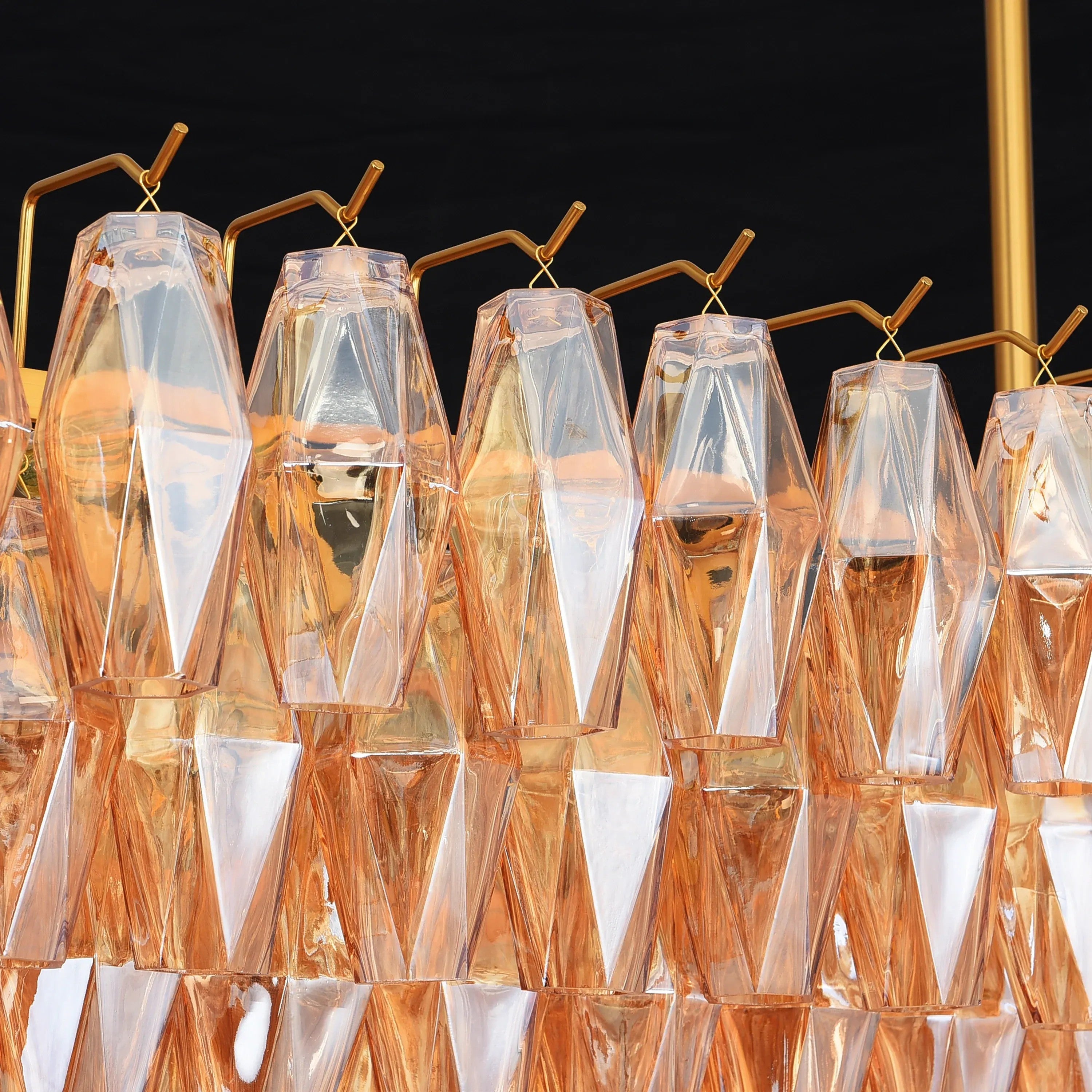 54 Inch Amber Murano Glass Tiered Rectangular Chandelier - Chiara