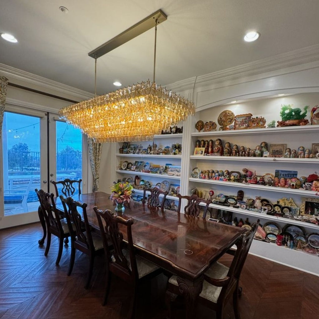 54 Inch Amber Murano Glass Tiered Rectangular Chandelier - Chiara