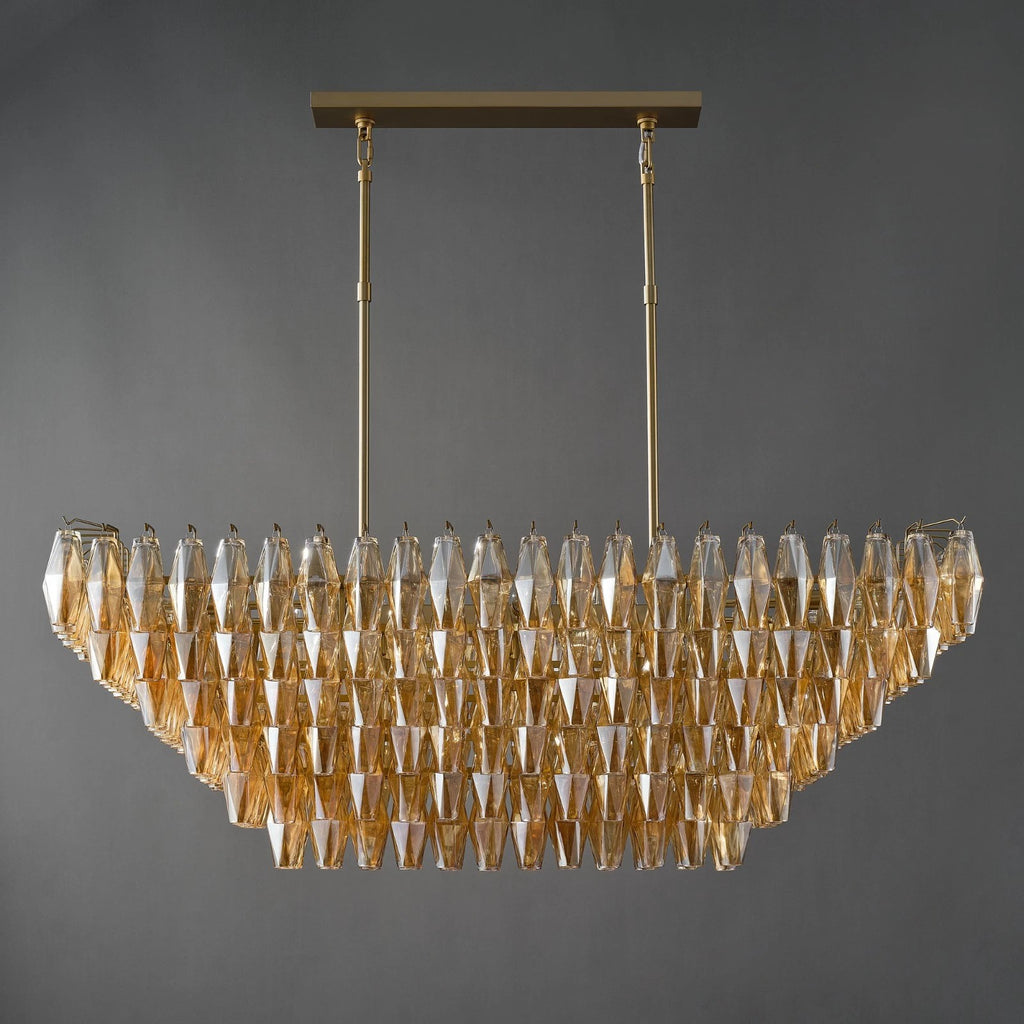 54 Inch Amber Murano Glass Tiered Rectangular Chandelier - Chiara