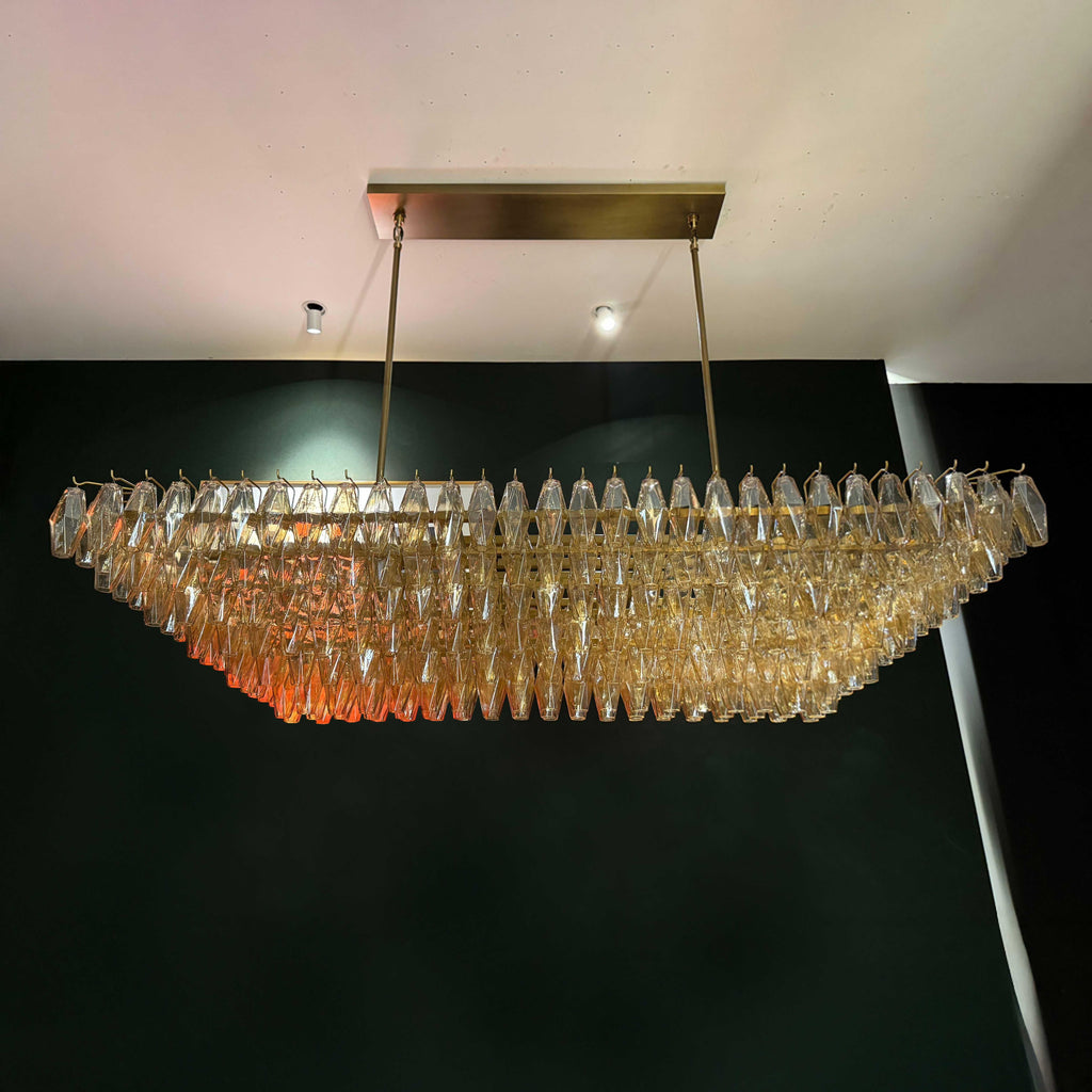 74 Inch Amber Murano Glass Tiered Rectangular Chandelier - Chiara