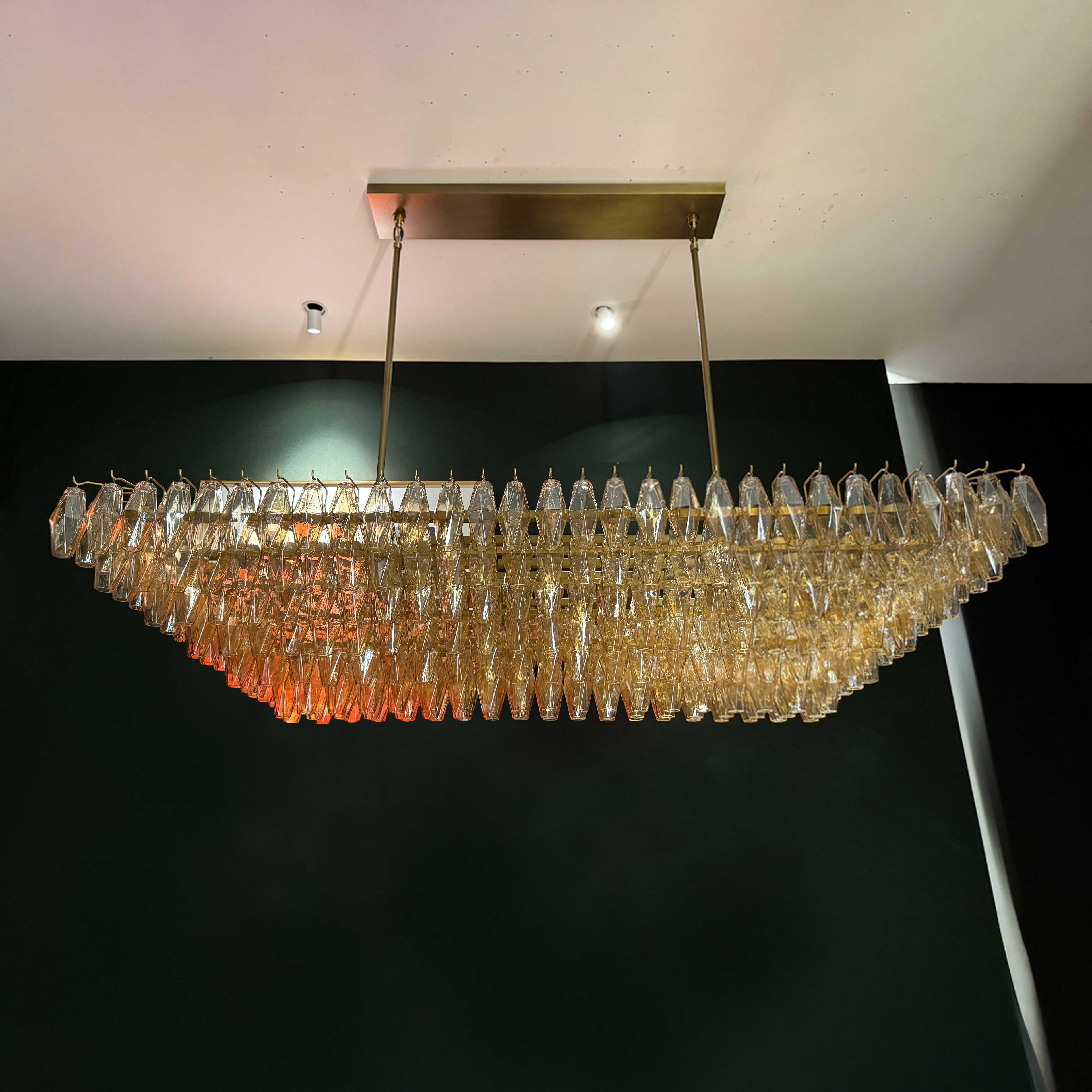 74 Inch Amber Murano Glass Tiered Rectangular Chandelier - Chiara