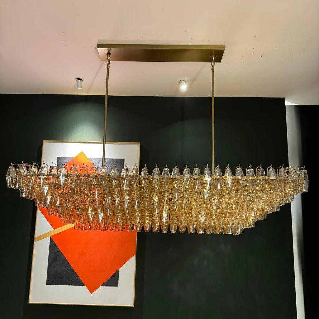 74 Inch Amber Murano Glass Tiered Rectangular Chandelier - Chiara