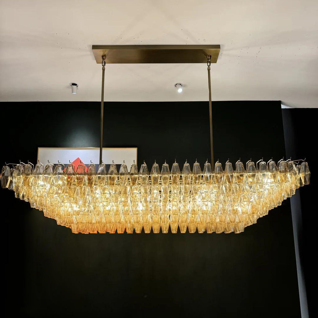 74 Inch Amber Murano Glass Tiered Rectangular Chandelier - Chiara