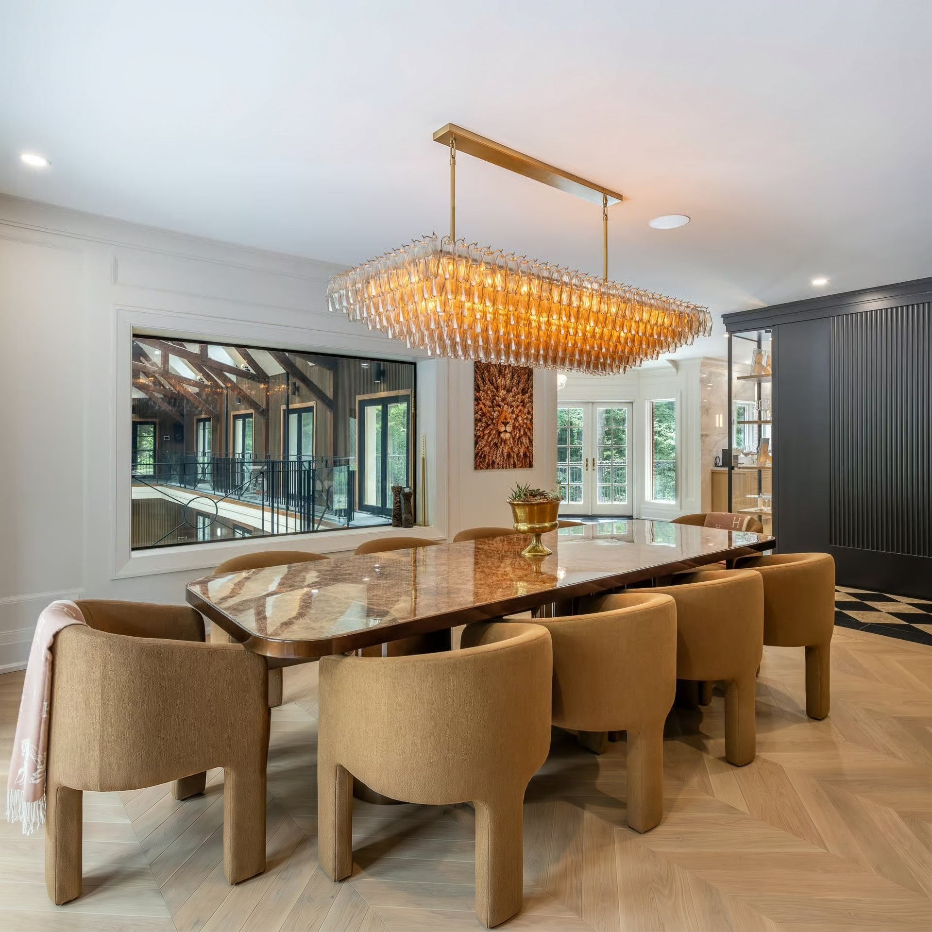 74 Inch Amber Murano Glass Tiered Rectangular Chandelier - Chiara