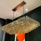 74 Inch Amber Murano Glass Tiered Rectangular Chandelier - Chiara