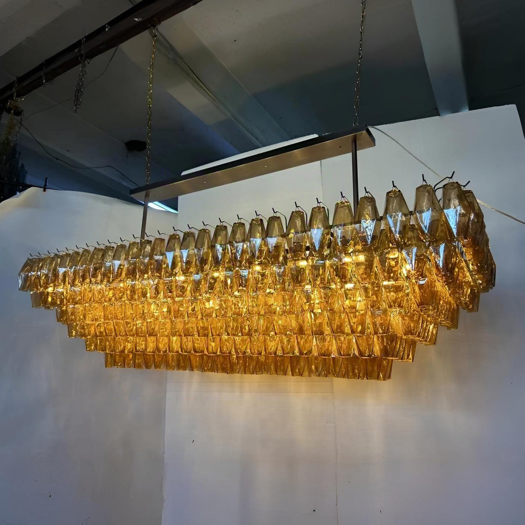74 Inch Amber Murano Glass Tiered Rectangular Chandelier - Chiara